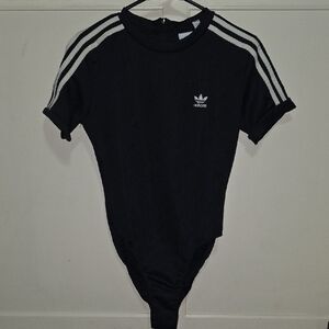 Adidas Black Bodysuit with White Stripes